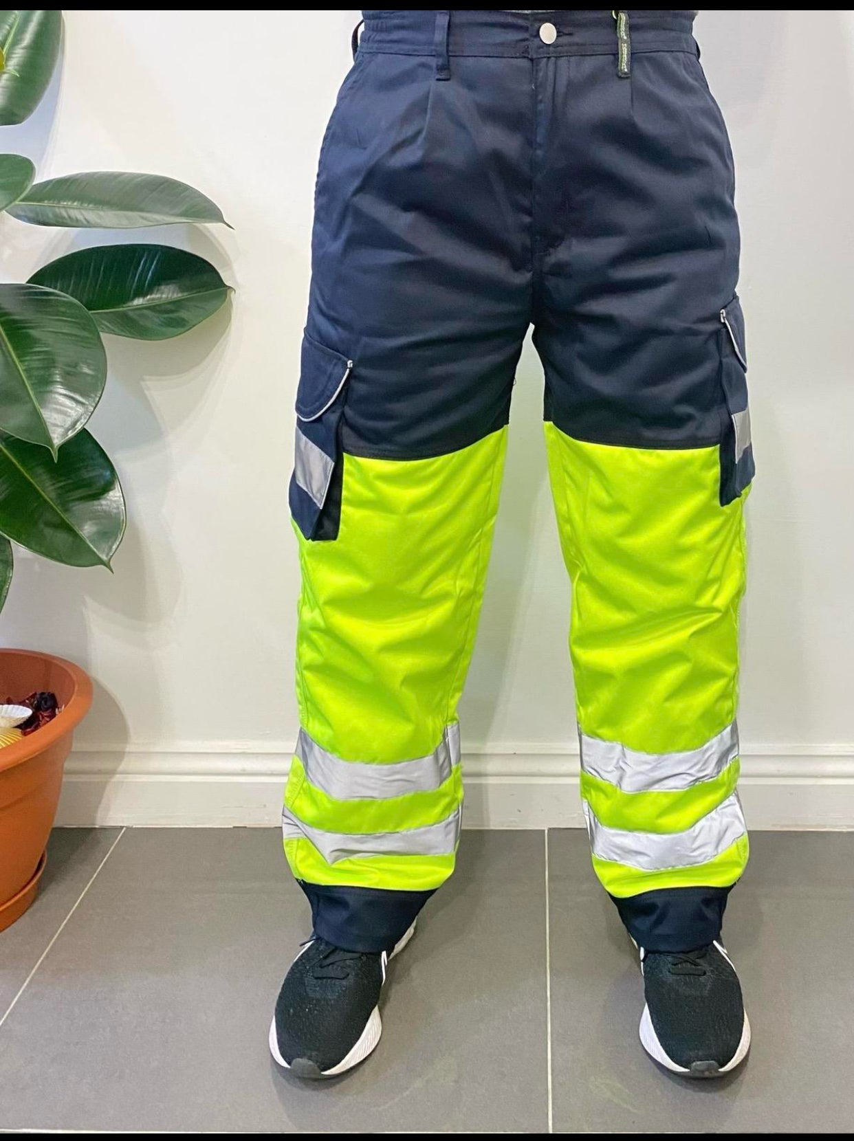 Mens Hi-Viz Visibility Bottoms Safety Pants Work Cargo Stripe Trousers Joggers Menswear