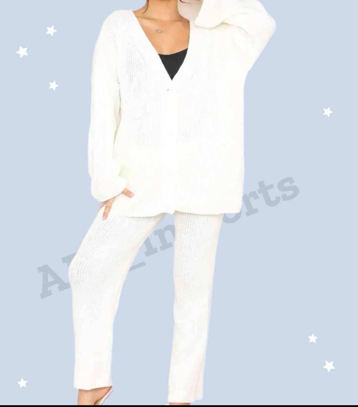 Ladies Rib Knitted Button Cardigan Palazzo Trousers Suit Womens Lounge Wear Set Womenswear