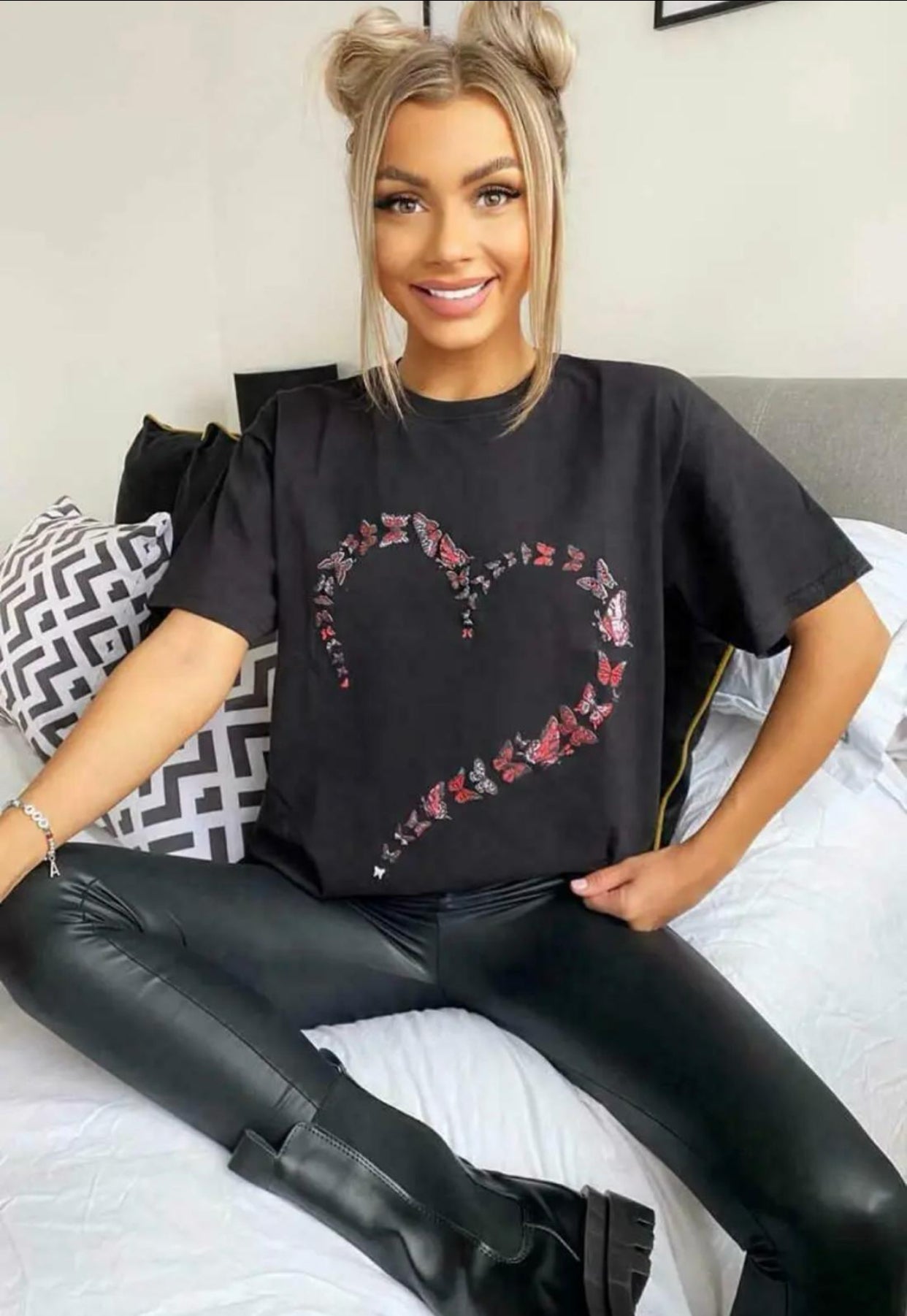 Ladies short sleeve Butterfly Heart Oversized Tee shirt top