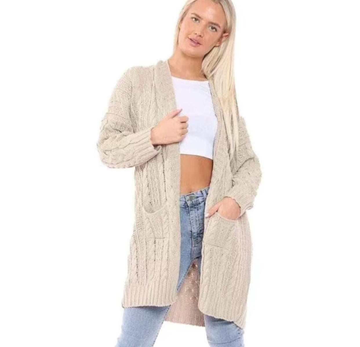 Womens Knitted Cardigans Plain Long Sleeve Winter Cable Jumpers Loose Fit Baggy Oversized Boyfriend Open Longline Ladies Plus Size Cardigan UK Womenswear