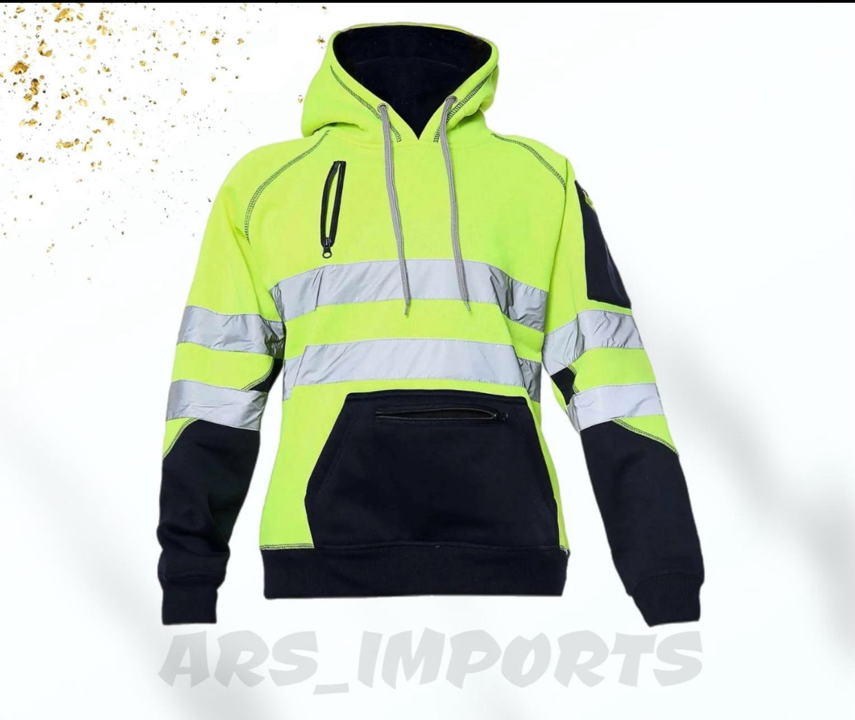 Hi Viz Vis High Visibility Jacket 3 Zips Hoodie Work Zip Hooded Top SweatShirts Workwear