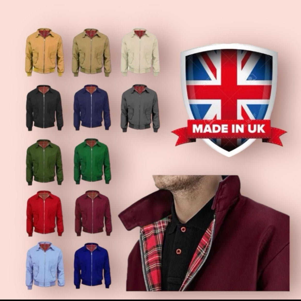 HARRINGTON JACKET MENS CLASSIC RETRO SCOOTER 1970'S VINTAGE BOMBER MOD COAT TOP Cotton