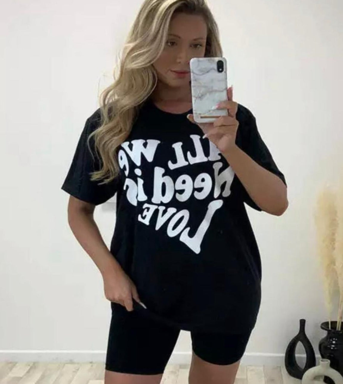 Ladies short sleeve All we Need is Love Oversized Tee shirt top Womenswear
