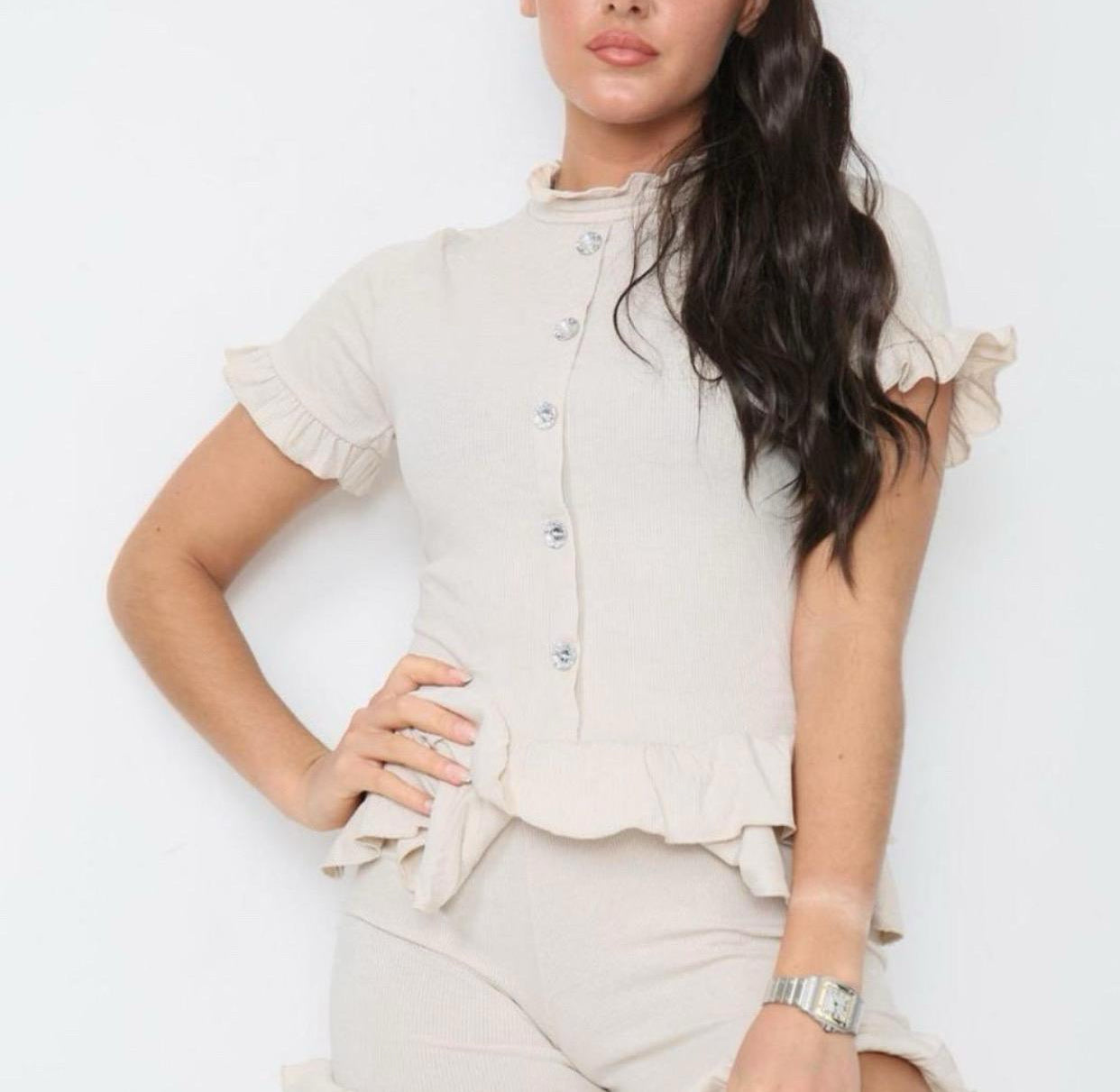 Diamond Frilled Edge Short Co-Ord Set Womenswear