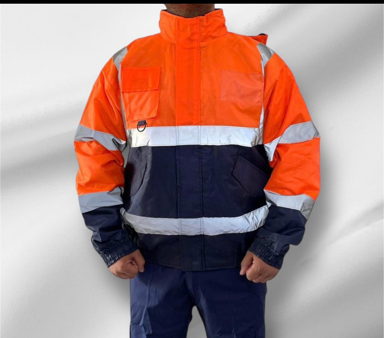 Mens Hi Viz Vis High Visibility Waterproof Bomber Safety Fleece Jacket Work Coat