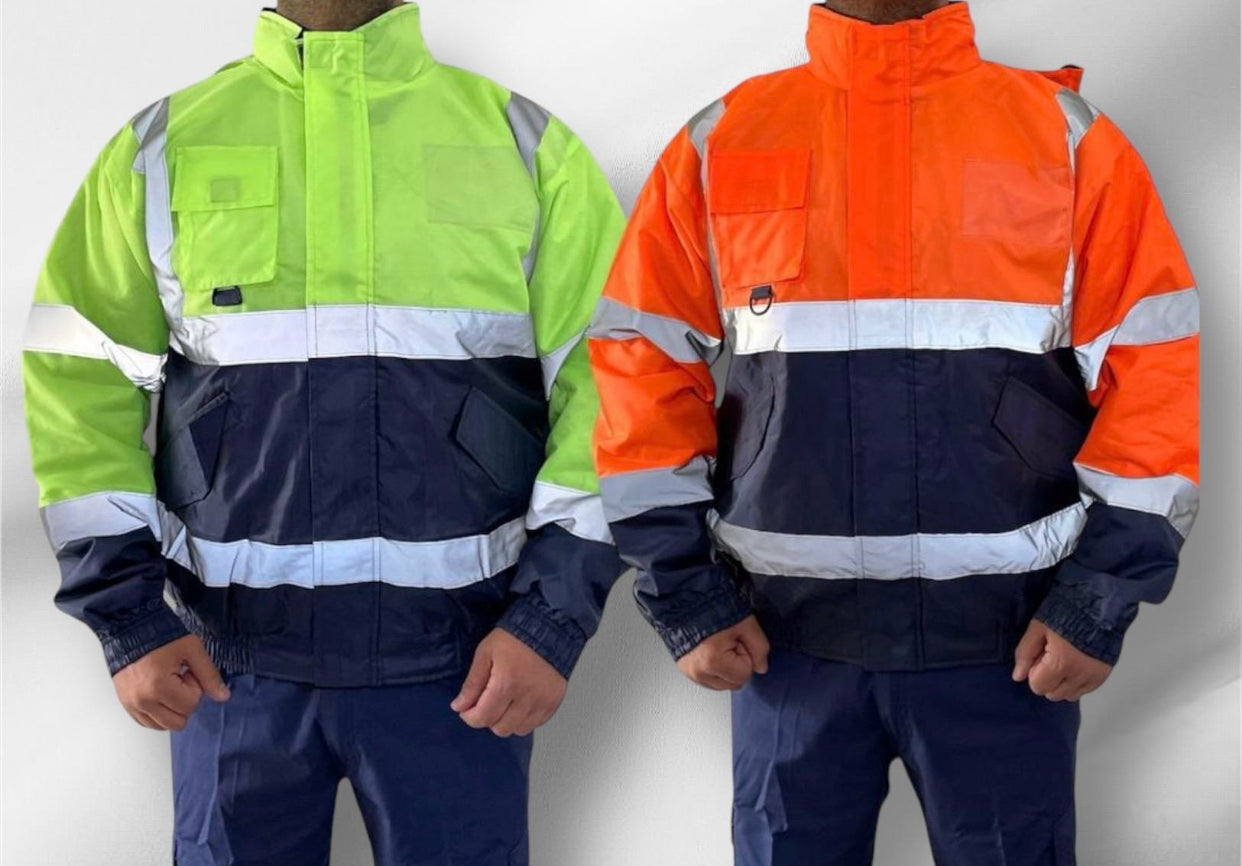 Mens Hi Viz Vis High Visibility Waterproof Bomber Safety Fleece Jacket Work Coat
