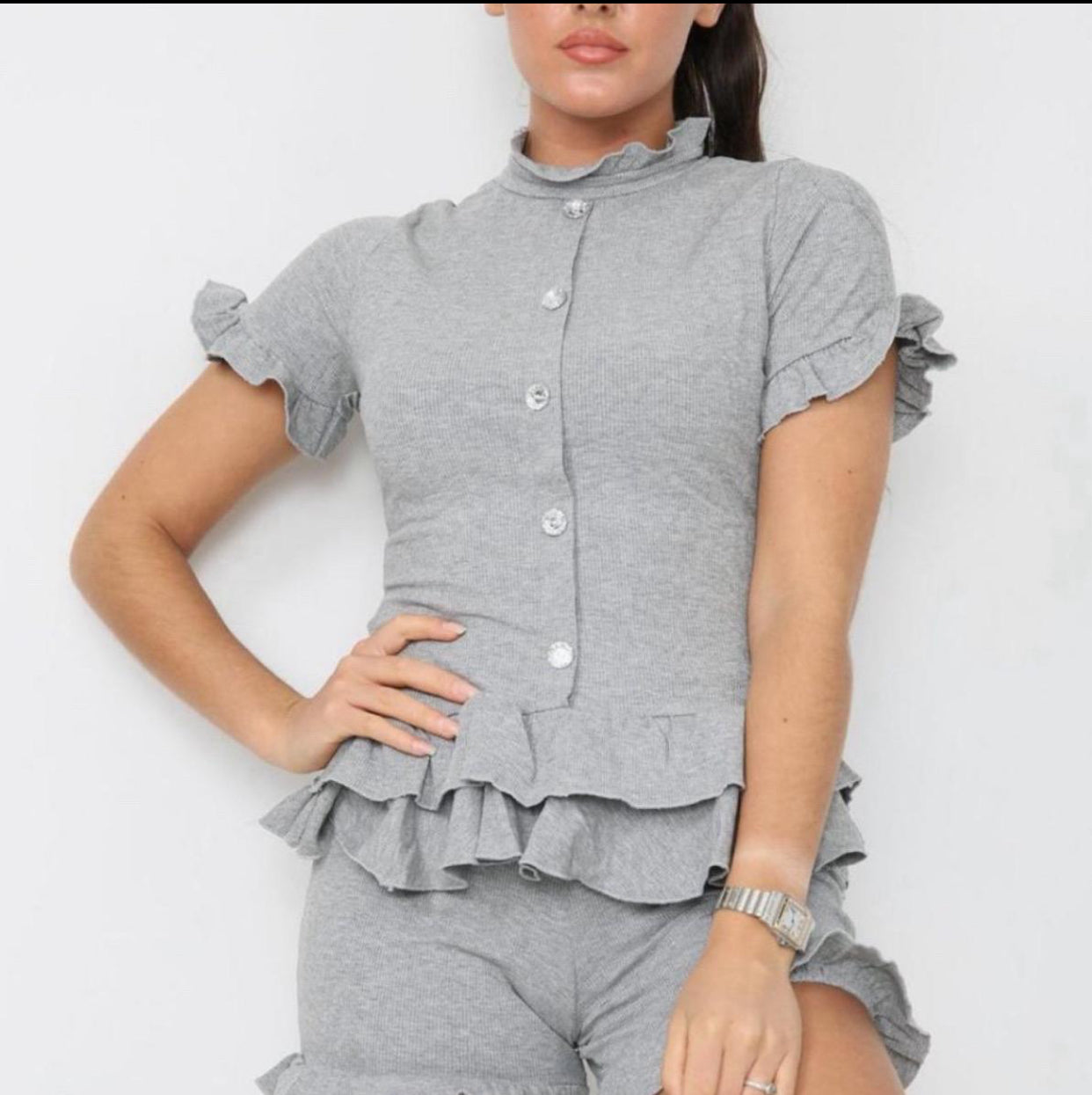 Diamond Frilled Edge Short Co-Ord Set Womenswear