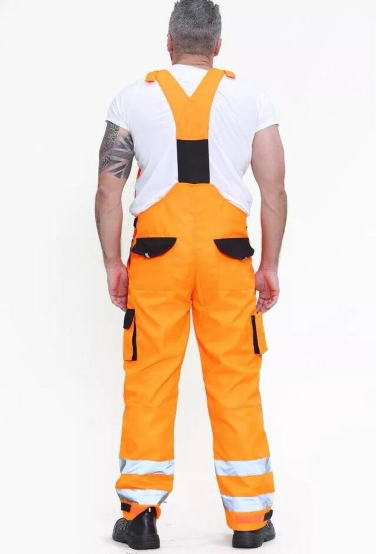 Men's Hi Vis Contrast Bib & Brace Dungaree Work Wear Breathable Overall Dungaree Uniforms
