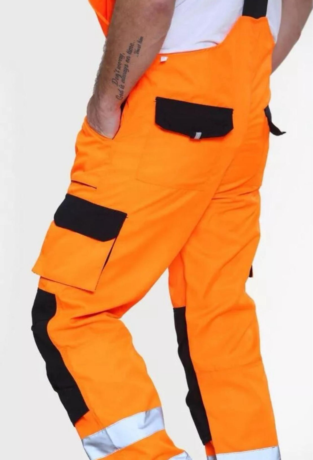 Men's Hi Vis Contrast Bib & Brace Dungaree Work Wear Breathable Overall Dungaree Uniforms