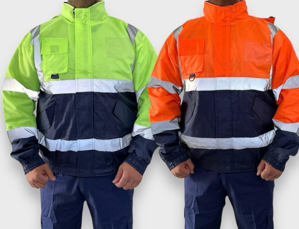 Mens Hi Viz Vis High Visibility Waterproof Bomber Safety Fleece Jacket Work Coat