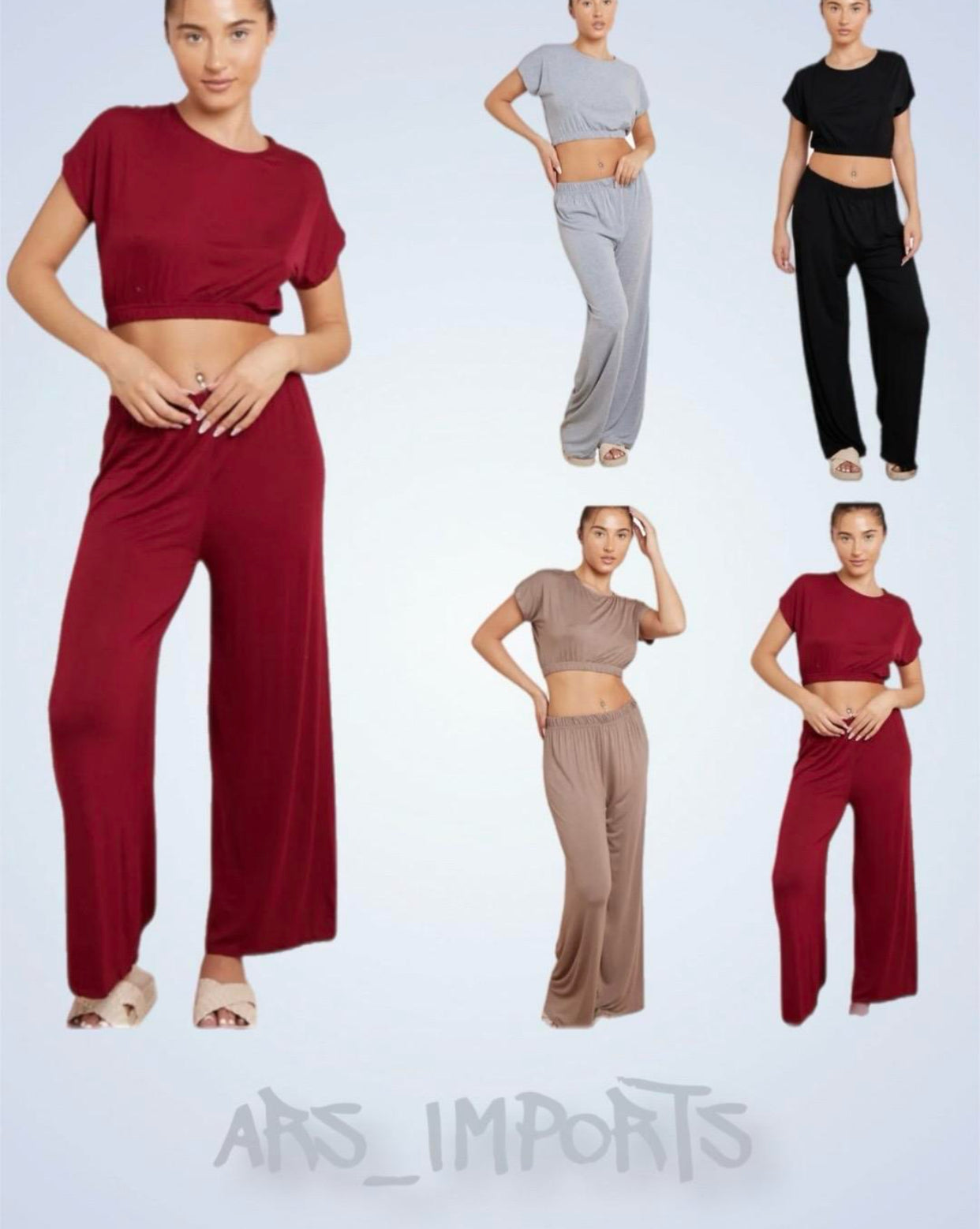 Womens Ladies Crop Top Bottom Loungewear Suit 2PCS Co-ord Tracksuit Set Womenswear