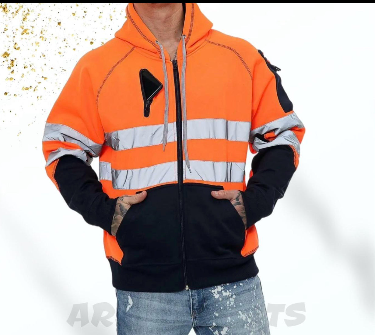 Hi Viz Vis High Visibility Jacket 3 Zips Hoodie Work Zip Hooded Top SweatShirts Workwear