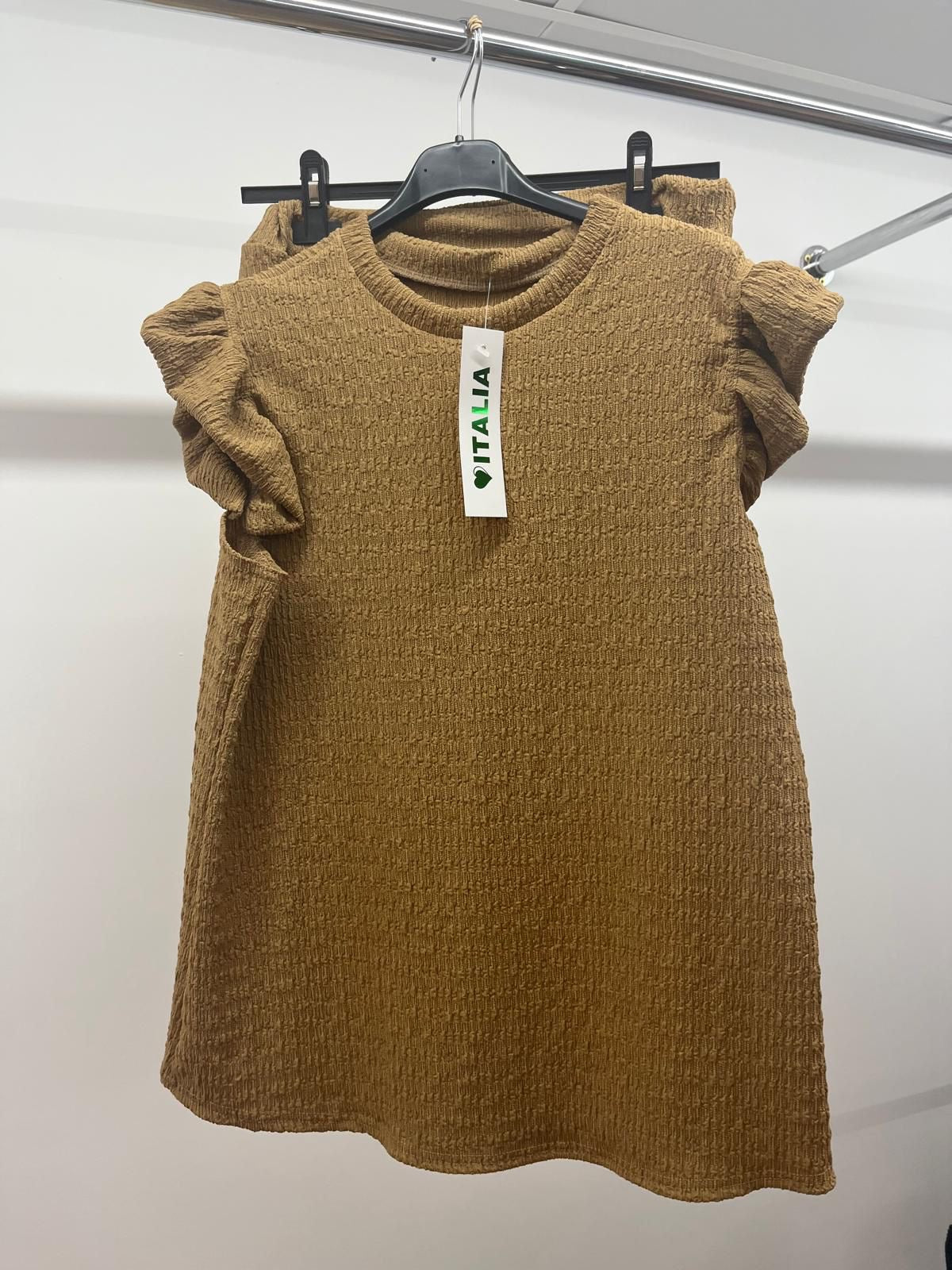 Women's Super Soft Pop Corn Materi Frill Sleeve Short 2PCS Co Ord Loungewear Sets Womenswear