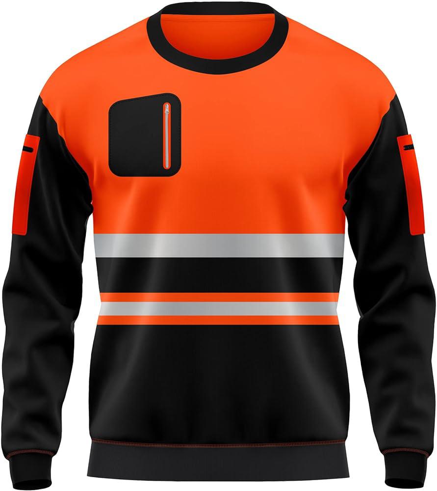 Mens Hi-Viz High Visibility Crew Neck Soft Shell Jumper Work Safety Sweatshirt Menswear