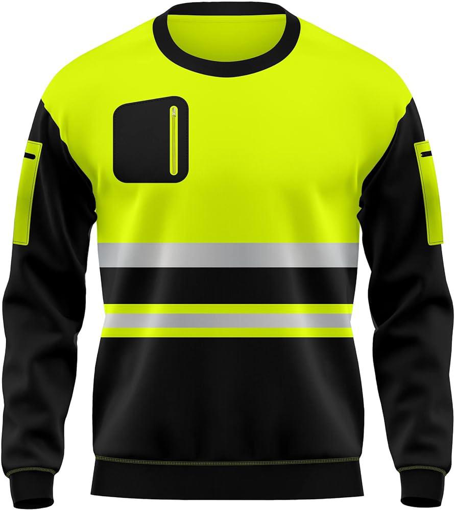 Mens Hi-Viz High Visibility Crew Neck Soft Shell Jumper Work Safety Sweatshirt Menswear