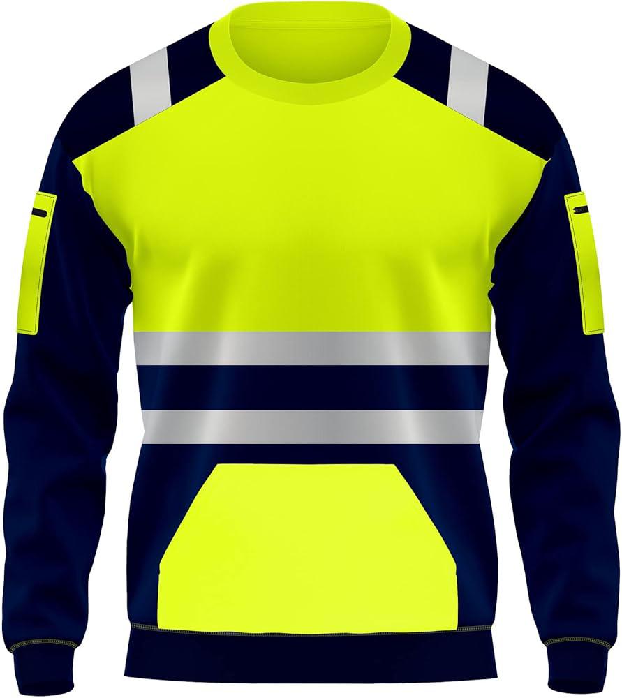Mens Hi-Viz High Visibility Crew Neck Soft Shell Jumper Work Safety Sweatshirt Menswear