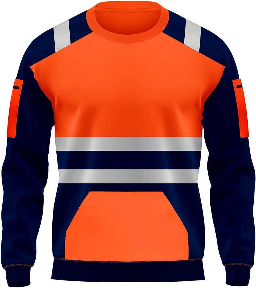 Mens Hi-Viz High Visibility Crew Neck Soft Shell Jumper Work Safety Sweatshirt Menswear