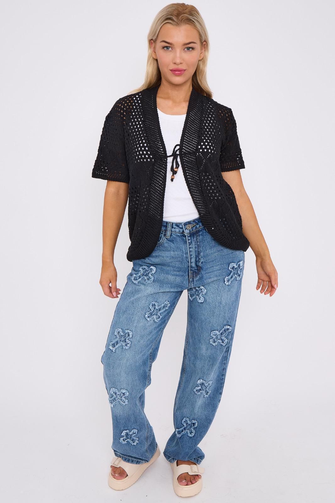 Womens Tie Up Open Front Shrug Ladies Knitted Cropped Bolero Short Cardigan Top Womenswear