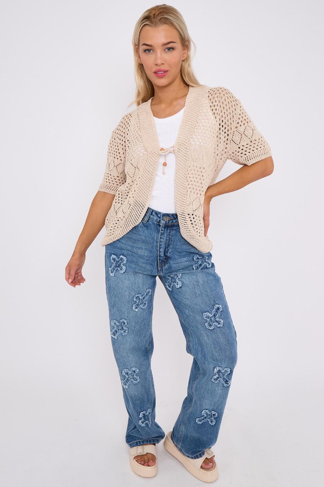 Womens Tie Up Open Front Shrug Ladies Knitted Cropped Bolero Short Cardigan Top Womenswear