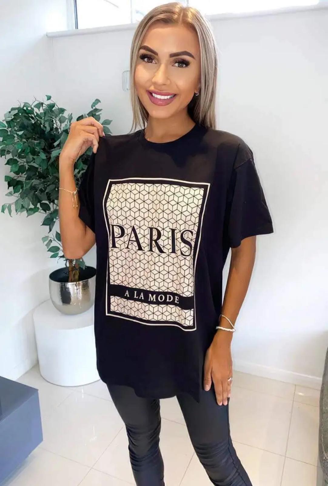 Ladies women’s Short Sleeve PARIS ALA MODE Print Baggy T-Shirt Top