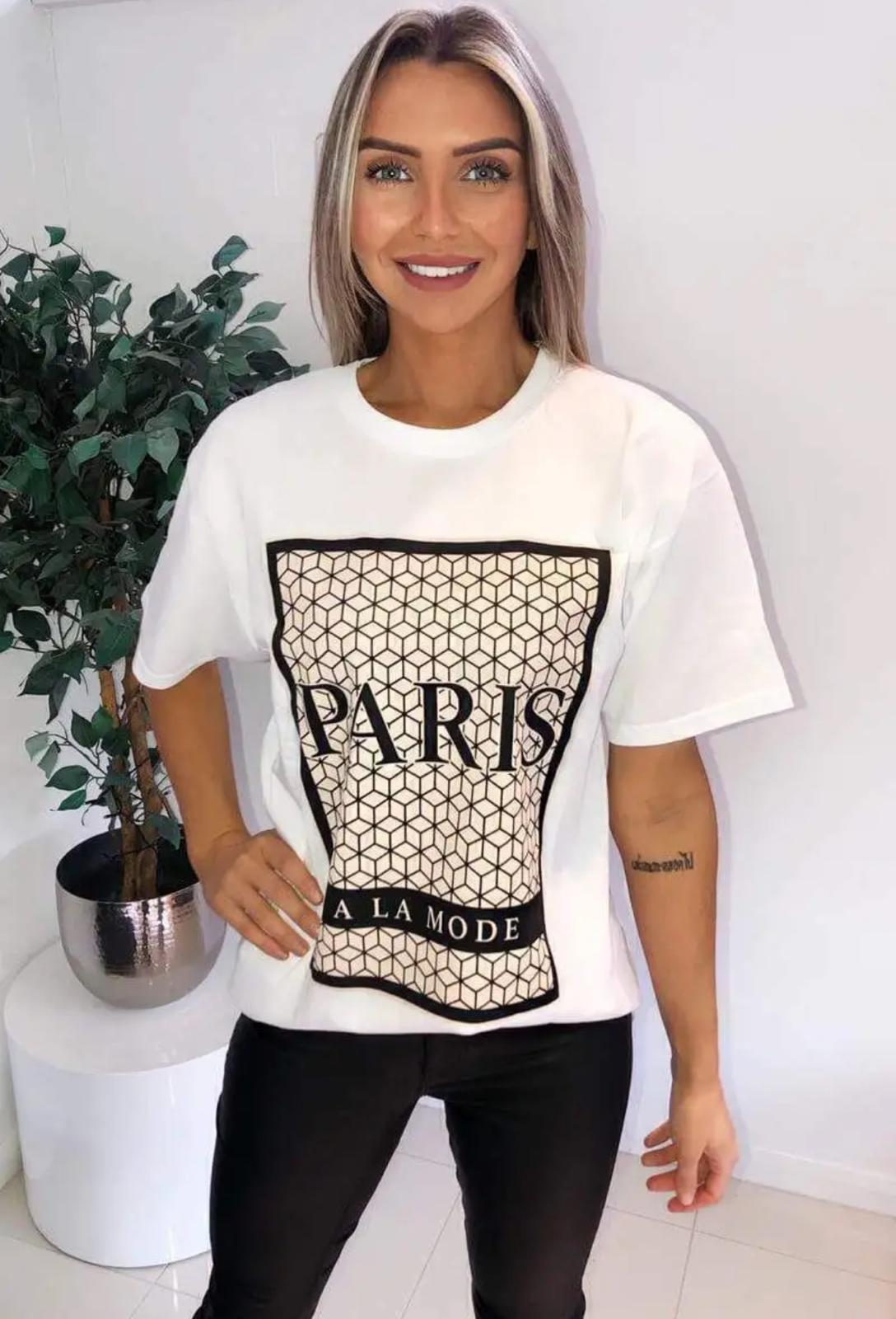 Ladies women’s Short Sleeve PARIS ALA MODE Print Baggy T-Shirt Top