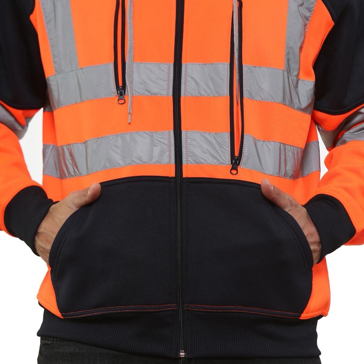 Hi Vis Viz Tablet Zips Hoodie Reflective Tape Band Top Phone Tablet & ID Pockets