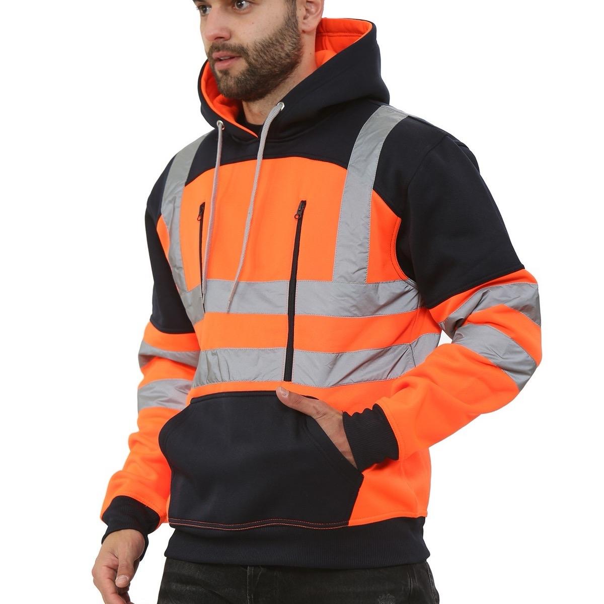 Hi Vis Viz Tablet Zips Hoodie Reflective Tape Band Top Phone Tablet & ID Pockets