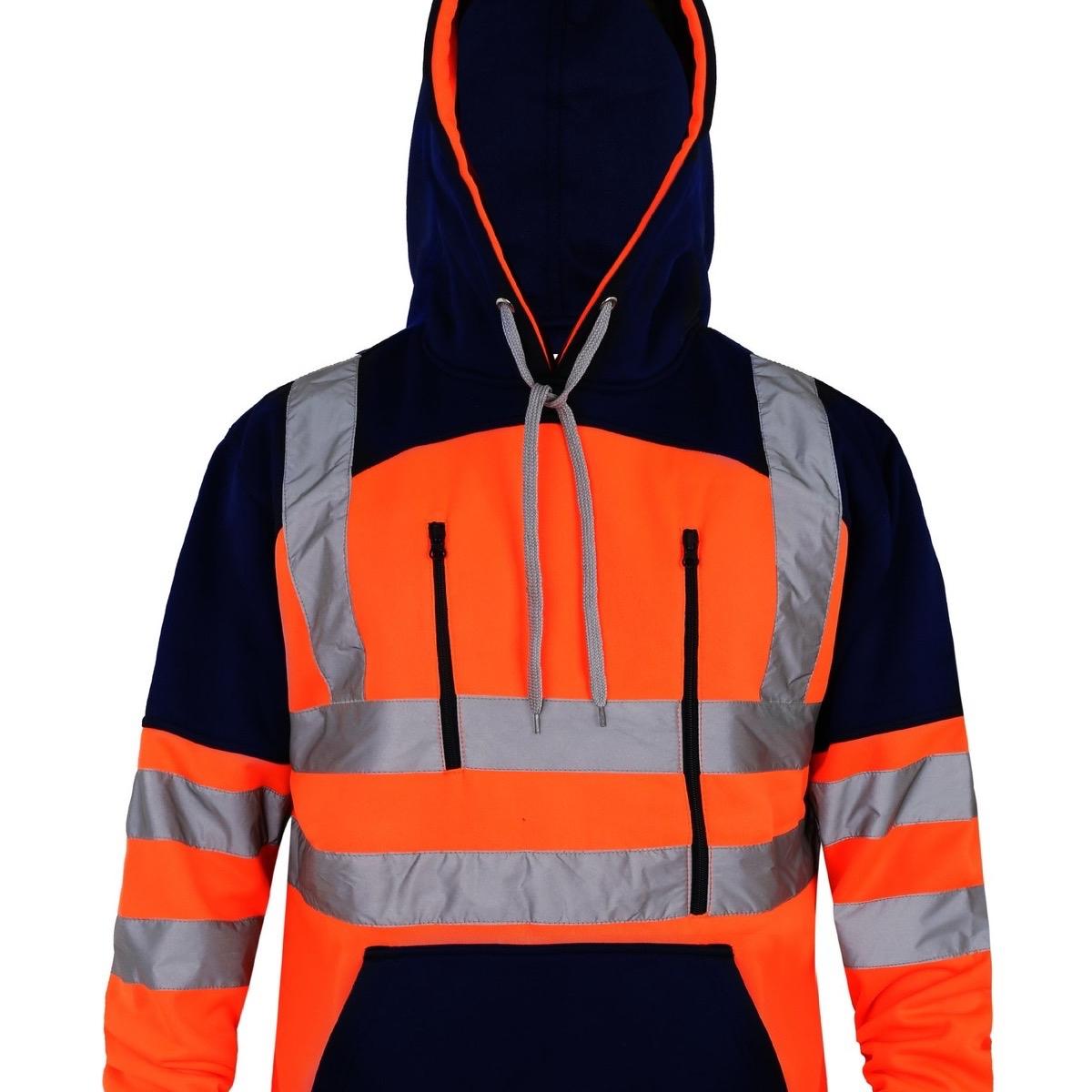 Hi Vis Viz Tablet Zips Hoodie Reflective Tape Band Top Phone Tablet & ID Pockets