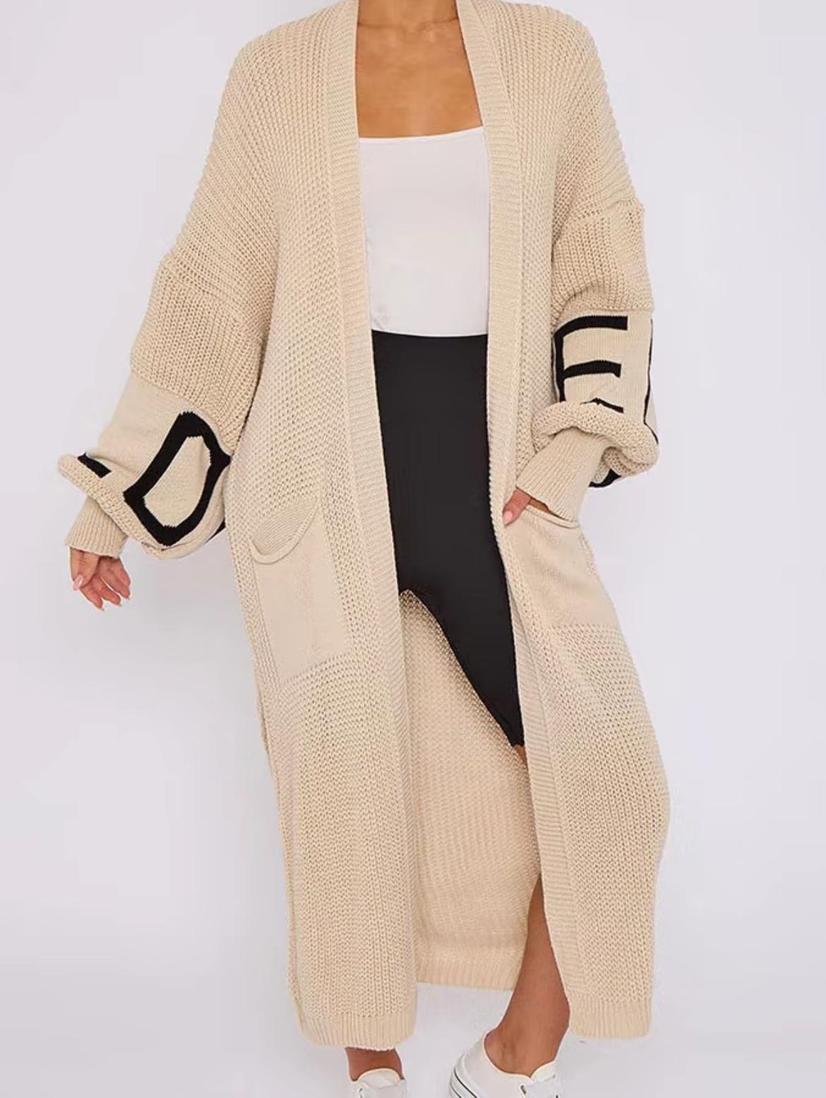 Women’s Ladies LOVE Print Balloon Sleeve Long Cardigan Knitted Jumper Top Dress