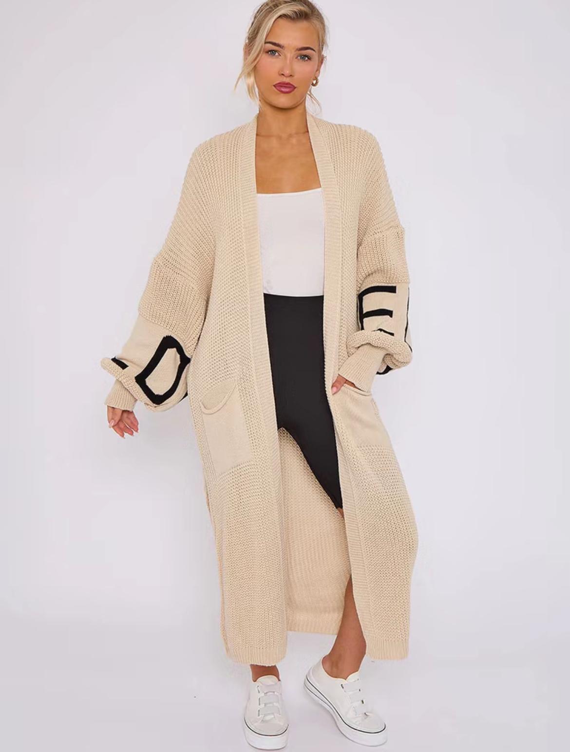 Women’s Ladies LOVE Print Balloon Sleeve Long Cardigan Knitted Jumper Top Dress