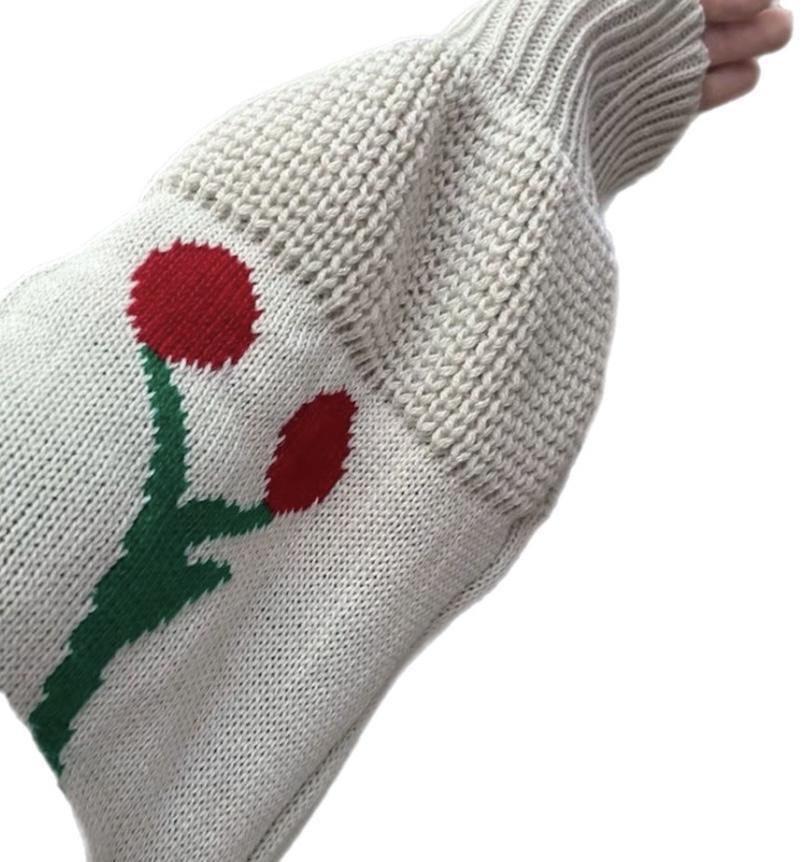 Women’s Ladies Cheery Print Balloon Sleeve Short Cardigan Knitted Jumper Top