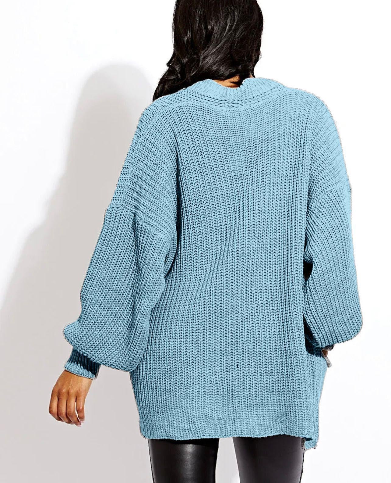 Ladies Balloon Sleeve Oversized Knitted Baggy Short Cardigan